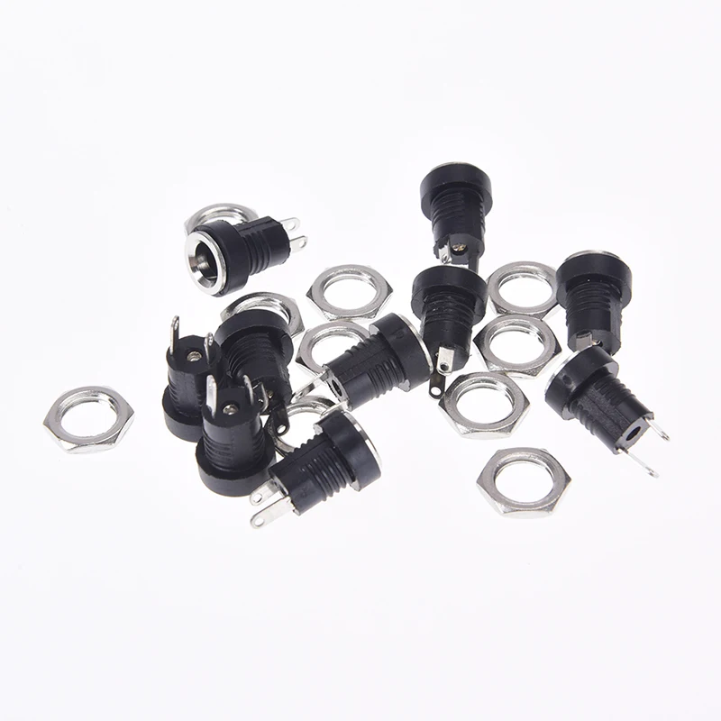 10Pcs DC Power Jack Socket Female Panel Mount Connector Black DC Power Jack 5.5 x 2.1mm High Quality Accessories