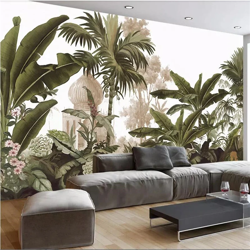 

Beibehang European retro nostalgia medieval hand painted rainforest mural TV background wall custom large mural wallpaper