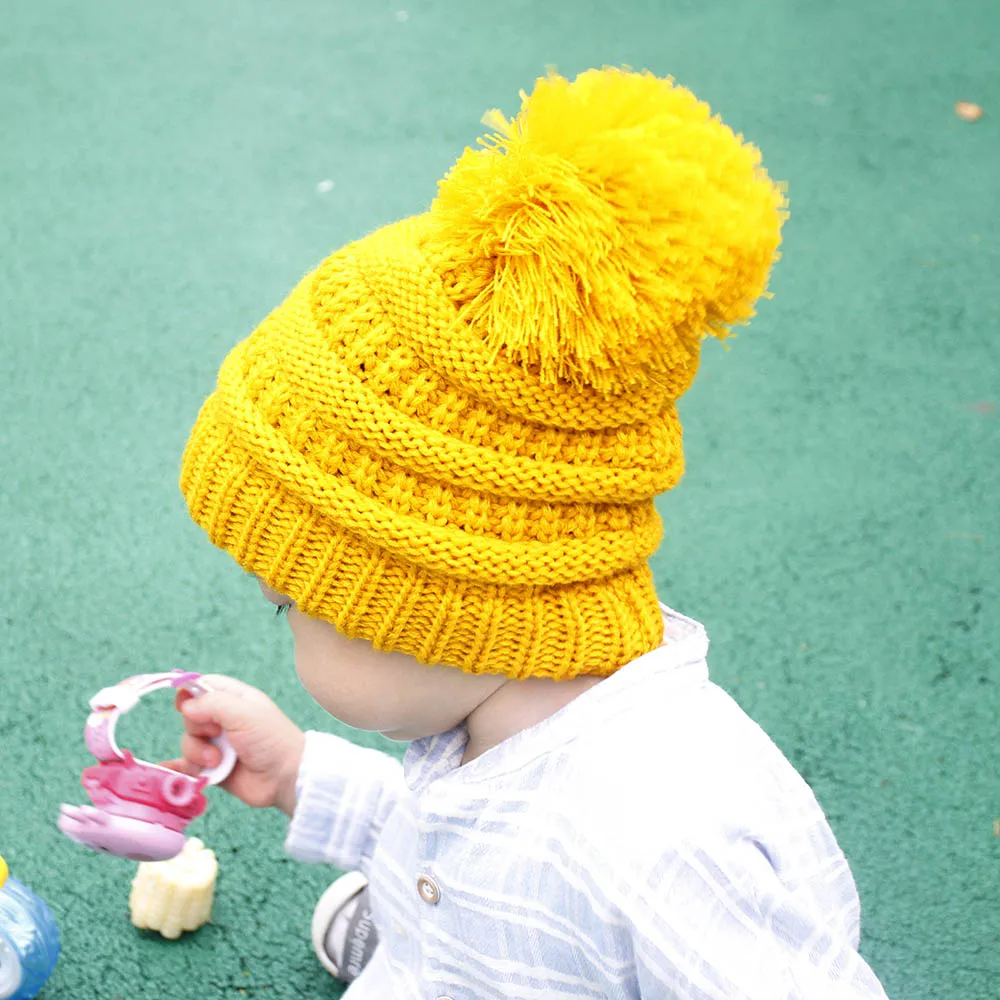 

Winter Hats For Kids Pompom Beanie Warm Hat Knit Beanies Slouchy Hats For Girls Boys Knitted Skullies Cap Children Baggy Caps