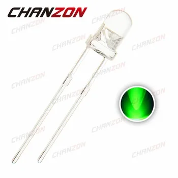 CHANZON 100pcs LED 3mm Green Clear Lens Round Ultra Bright Transparent LED 3 mm Light Emitting Diode Lamp 3V 20mA DIY Components