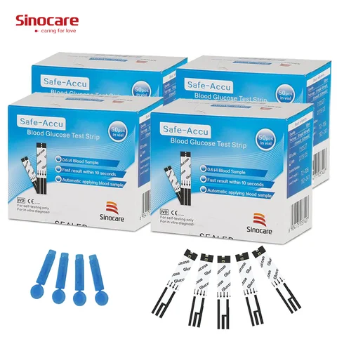 Pces para Safe-accu Separadas do Teste da Glicose do Sangue de Sinocare e Lancets para o Verificador da Diabetes Tiras para Verificador da Diabetes 200 o