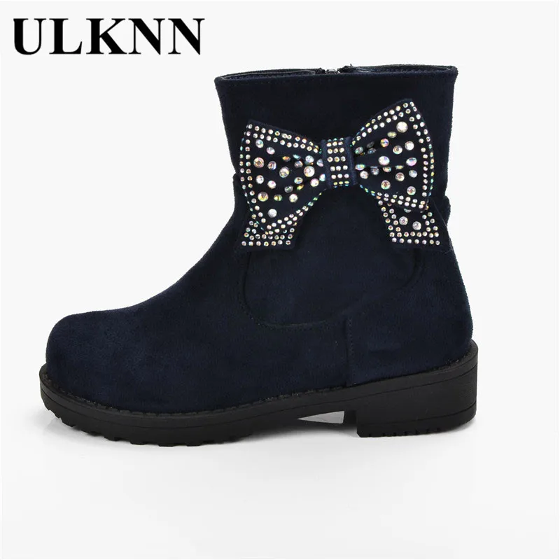 Girls Winter Boots - ULKNN Plush Warm Shoes, Flock Waterproof Kids Botas, Butterfly Crystals Snow Boots for Girls image 2