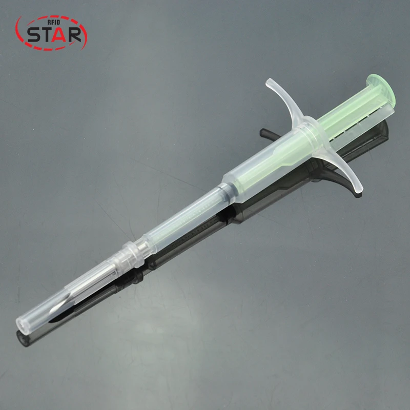 

40pcs/lot 1.4*8mm 134.2 KHz RFID Animal Syringe for Animals/pet Identification FDX-B Green Syringe