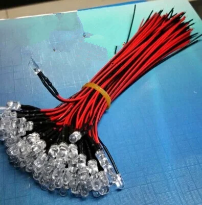 20Pcs 12V Con Cavo Led 5Mm Led Perlina Lampada Led Tubo Luminescente Lunghezza Linea Led 20Cm Bianco/Rosso/Blu Led Super Luminoso Con Cavo