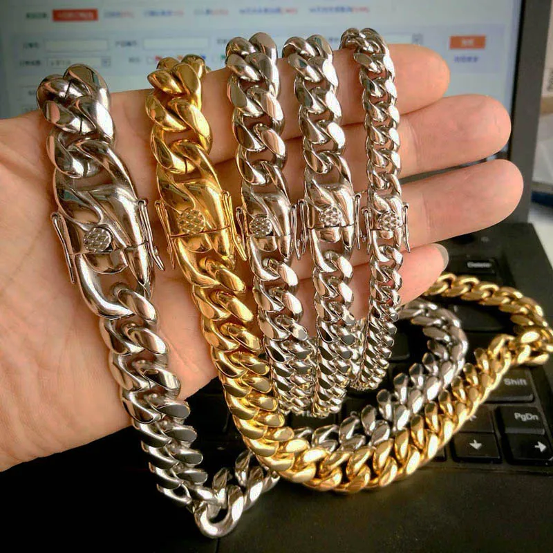 Новое поступление 14 мм из нержавеющей стали, ожерелье с кубинской цепочкой, Мужская хип-хоп модная цепочка, ювелирное ожерелье