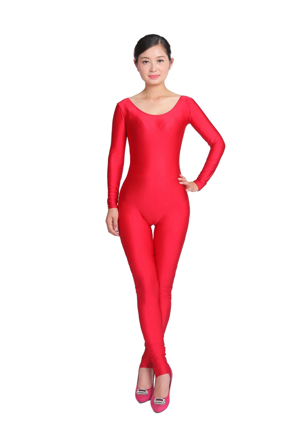 

Ladies Lycra Spandex Full Body Unitard Women Long Sleeve Bodysuit Stage Performance Dance Costume With Stirrups Free Shipping