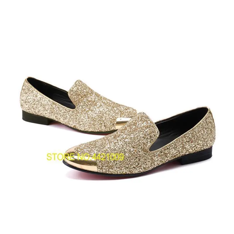 

Formal Shoes Men Shoes Bling Loafers Gold Pointed Toe Casual Men Shoes Spring Autumn Male Shoes Zapatos Hombre Vestir Size47