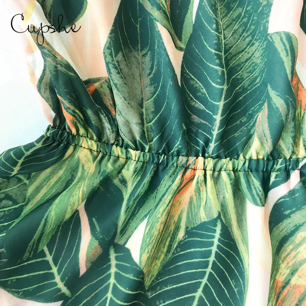 CUPSHE Women Tropical Leaf Print V neck Mini Dress 2019 New Beach Summer Slim Straps Slip Sundresss Vestido