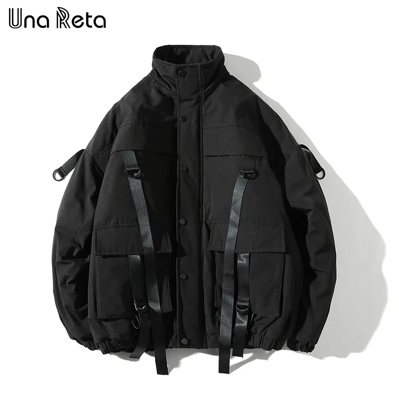 Una Reta, зимняя куртка, пальто для мужчин, новинка, Повседневная ветровка, куртки для мужчин, s парка, плюс размер, хип-хоп стиль, Бандажное пальто, Мужская Уличная одежда - Цвет: Черный