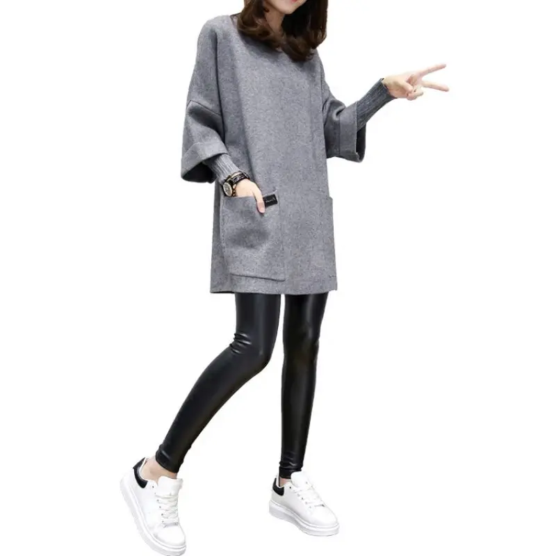 

New Arrival Plus Size Women Sweatshirt Long Sleeve Solid Pocket Sweatshirt For Women Section Plus Size M-4XL Pink Gray Hoodies