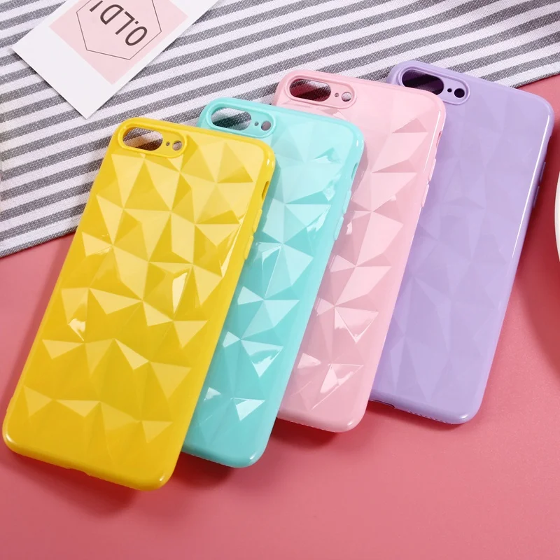 

Macaron Candy Color Case for iPhone 6 6S 7 8 Plus 3D Geometric Rhombus Case for iPhone X XS Max XR XS Fashion Soft Cover Capa