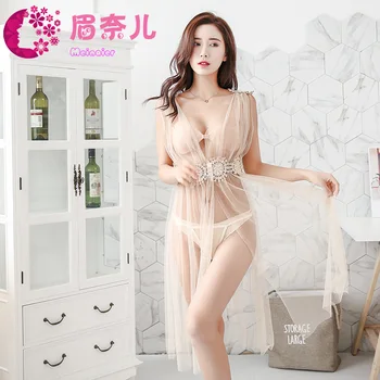 

new lady sexy lingerie screen yarn lace perspective temptation long skirt perspective pajamas sheer lingerie sexy outfit