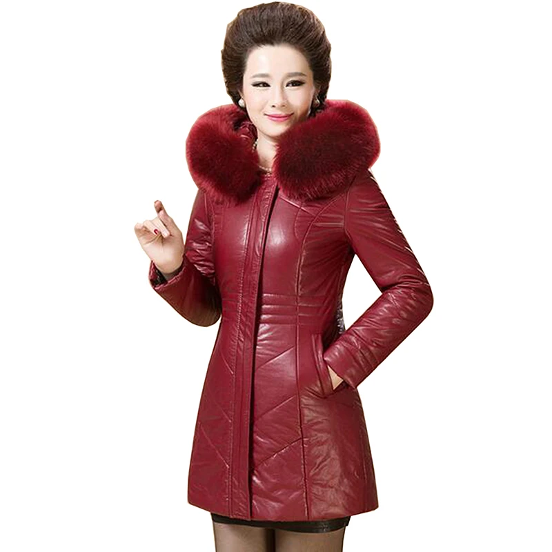 2017 Épais D'hiver La Lu44 Veste Manteau Noir Était À Plus Femelle bleu Mince Slim Chaud Nouveau Taille Xl Outwear Laine wine Cuir En Des Femmes Red Parka kaki Capuchon 6xl qErYqHw