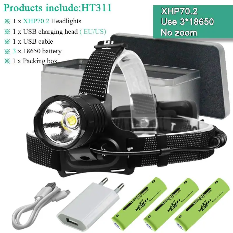 XHP70.2 XHP90.2 LED Stirnlampe Zoom USB Scheinwerfer Taschenlampe Lampe 18650 