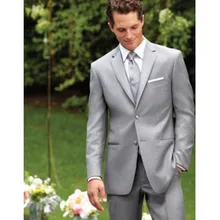 Mens Classic Fit Silver Notch Lapel Two Button Three Piece Suit mens formal wear