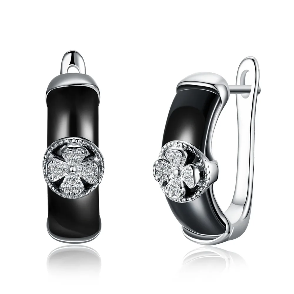 

Genuine 925 sterling silver ladies fashion trend earrings Personality creative ceramic earrings SH-CE053-BK