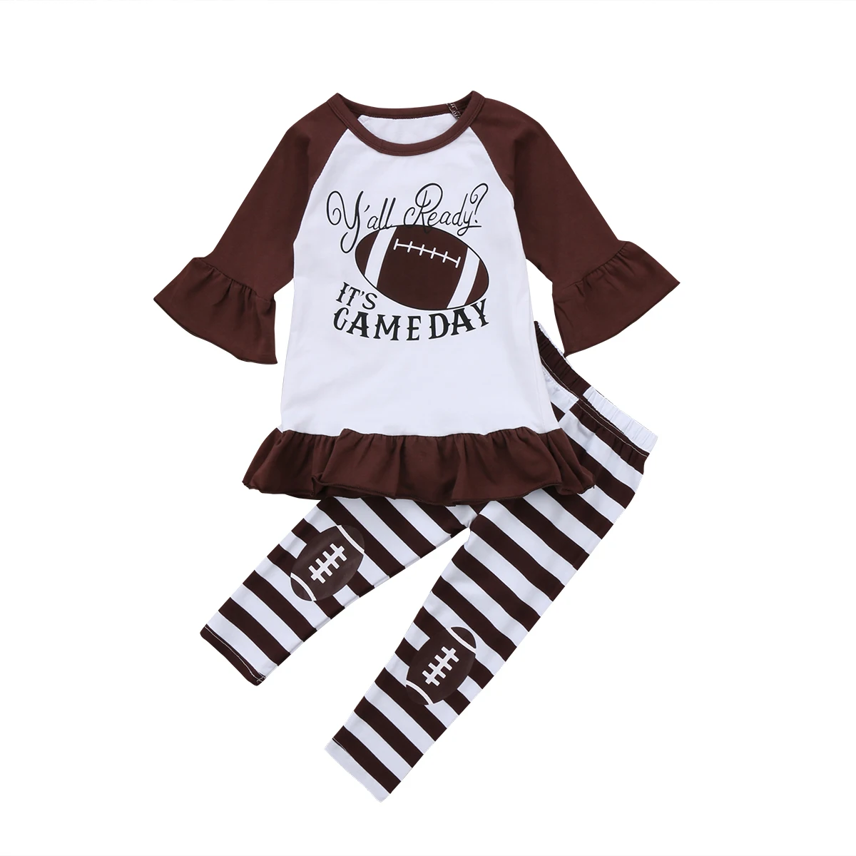 

2018 Toddler Kids Baby Girl Clothes Outfit Long Sleeves Football Sport Top+Stripe Legging Pants Clothes Flare Cute Set