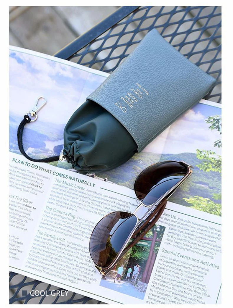 MINIMUM PU Rope Push-Pull Closure Sunglasses Bag Lightweight Waterproof Cloth Glasses Case Hook Waterproof Leather Box13