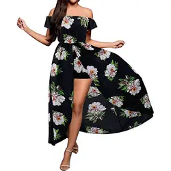 Женское платье с цветочным принтом Boho Maxi длинное вечернее платье пляжный сарафан с открытыми плечами праздничное пляжное летнее платье