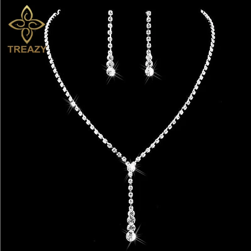 TREAZY Elegant Wedding Jewelry Sets for Women Pearls Crystal Necklace Earrings Bridal Jewelry Sets Prom Wedding Accessories