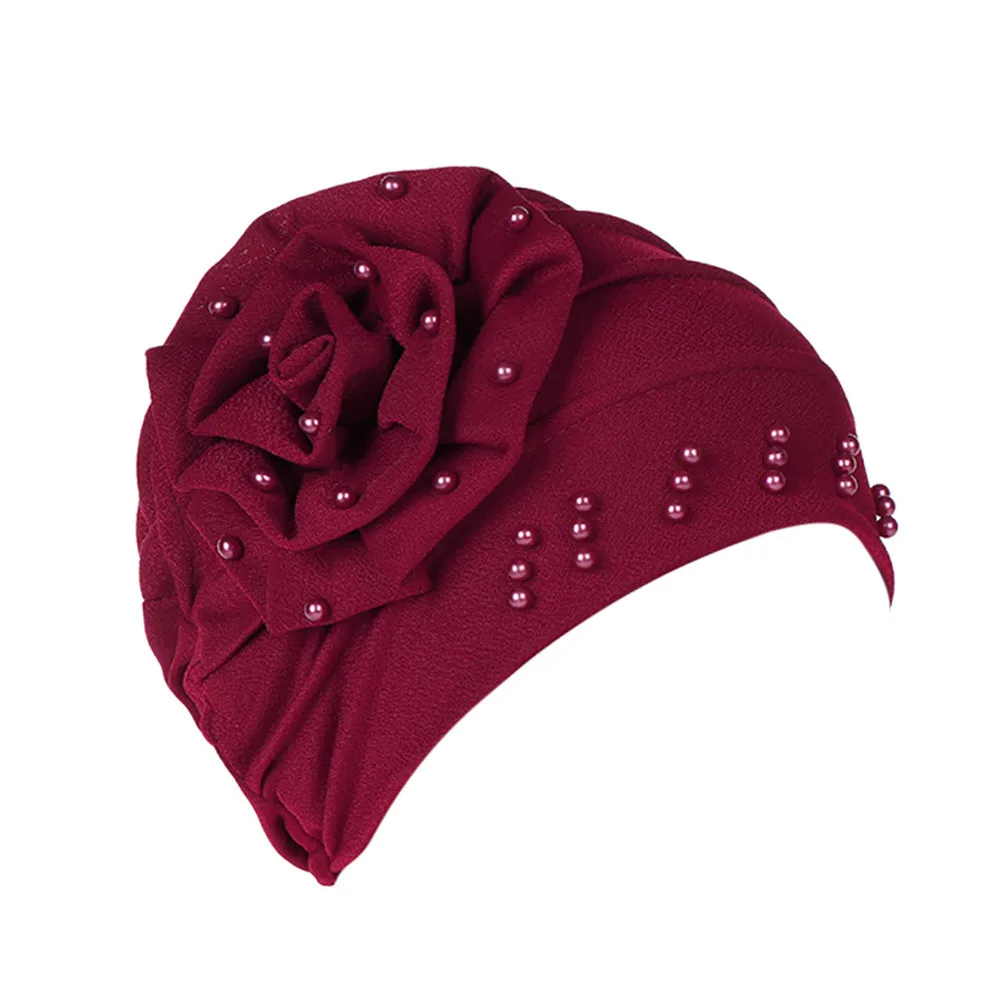Зимние шапки для женщин индийская шляпа мусульманская гофрированная раковая химиотерапия шляпа бини шарф Тюрбан головной убор шапка капот головные уборы - Цвет: Бургундия