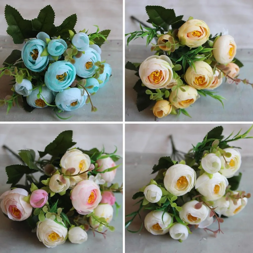 French Rose Floral Bouquet Artificial Silk Fake Peony Flower Table