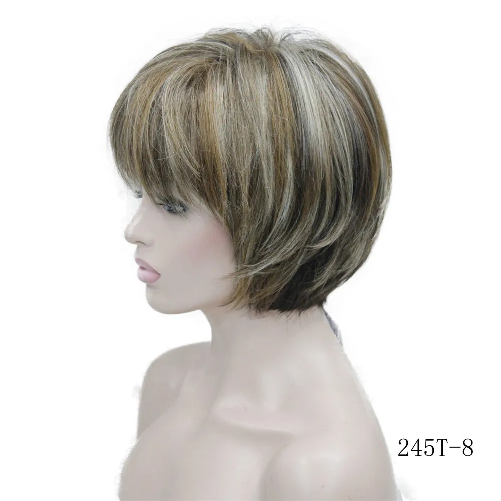 5969 245T-8 charming brown & yellow blonde & blonde three tone mix women' short straight wig (3)