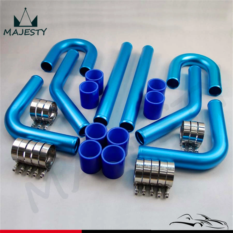 

UNIVERSAL 3" 76MM TURBO BOOST INTERCOOLER PIPE KIT 8 PCS Aluminum PIPING Blue