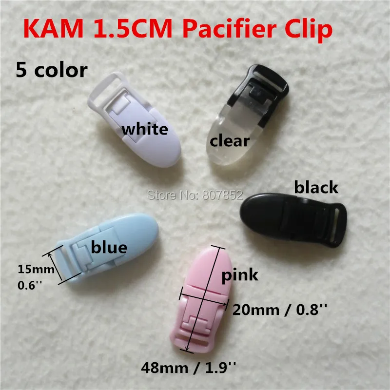 (5 color ) 50pcs 1.5CM KAM Plastic Baby Pacifier Soother Dummy NUK Chain Holder Suspenders Clips for 15mm ribbon