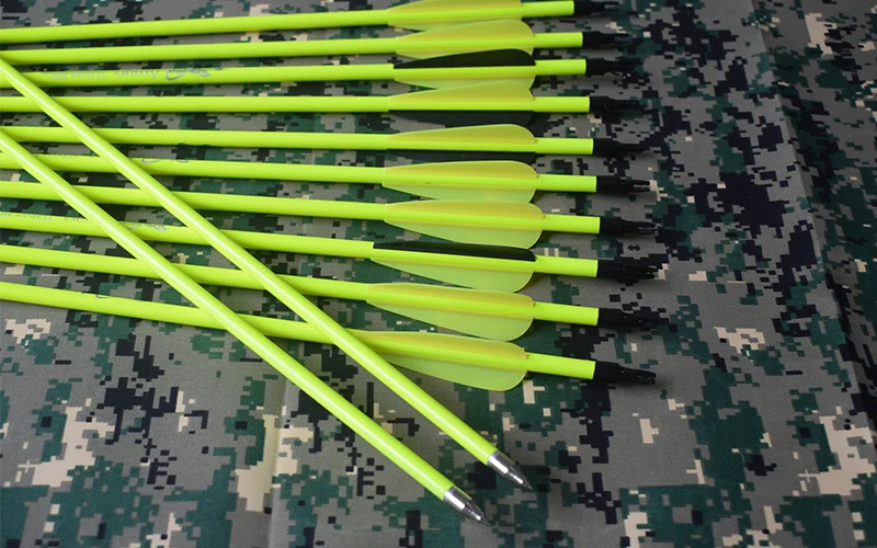 Günstige 6 12 24 stücke Jagd Verbund Bogen Gelb welle Carbon Pfeil Austauschbare Pfeil 30 Zoll Gelb Schwarz Schaufeln