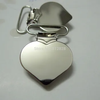 

25pcs 3/4'' Inch 20mm Wide Silver Color Heart Shape Pacifier Clips Chrome Plated
