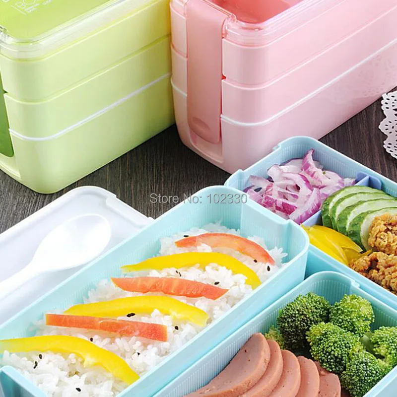 

900ml PP Three Layer Food Storage Container Microwave Oven Lunch Bento Boxes Dinnerware Lunchbox