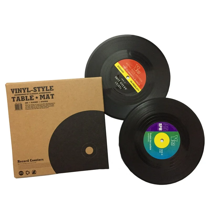 

Heat-resistant Vintage Black Plastic CD Vinyl Record Drinking Coasters Table Placemats Coffee Mug Mat Cup Pad For Drinks