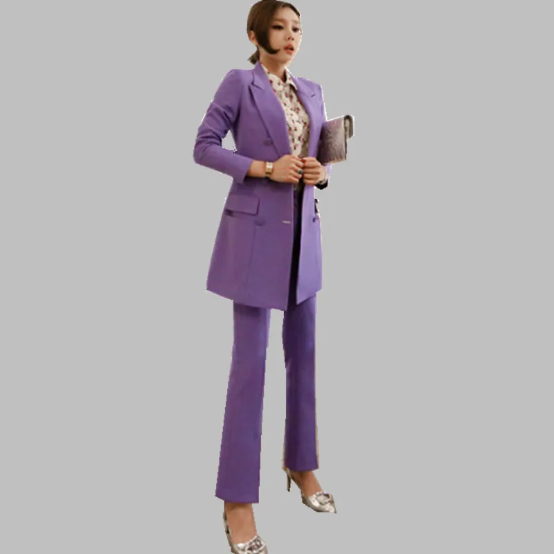

New Work Office Pants and Jackets 2 Pieces Women Blazer Suit 2019 Autumn Vintage Casual Business Formal Suits For Women