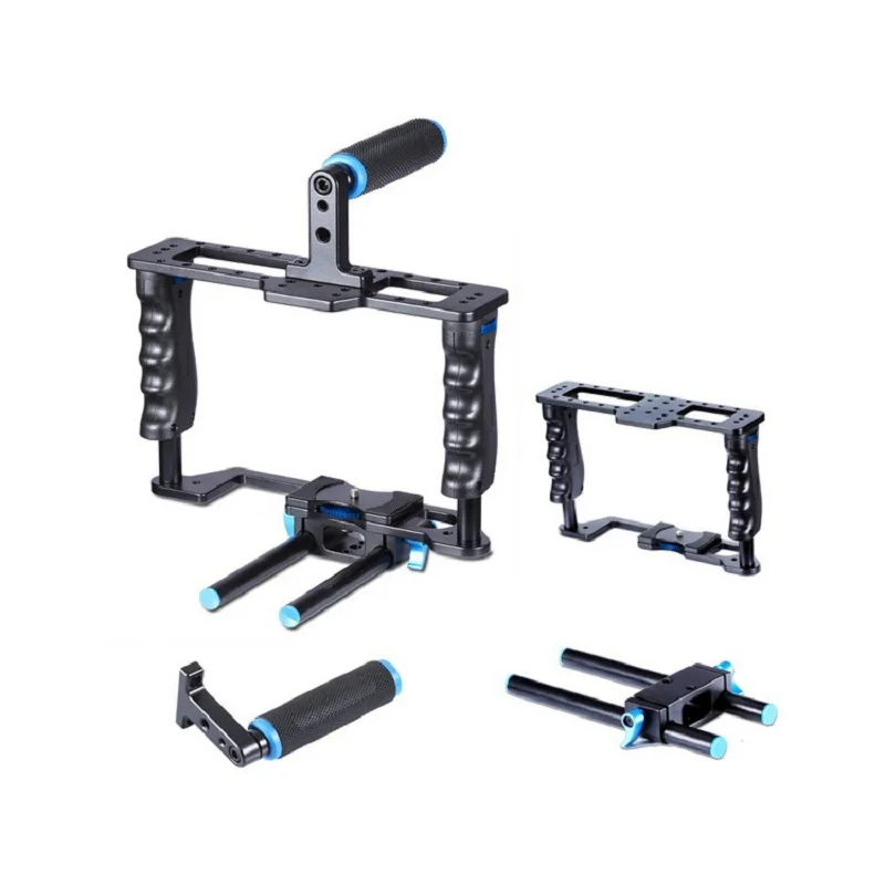  Aluminum Alloy Camera Video Cage Film Movie Making Rig Kit Video Cage+Handle Grip+Rod for Canon 5D/