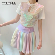 Цветная Новая модная женская Радужная мини-юбка, летняя Милая плиссированная юбка с высокой талией и градиентом