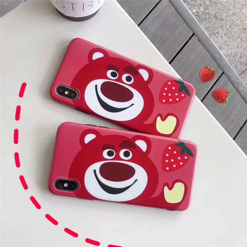 

GYKZ Cartoon Strawberry Bear Phone Case For iPhone 8 7 XS MAX XR X 6 6s Plus Soft IMD Back Cover For iPhone 7 Ultra Thin Fundas