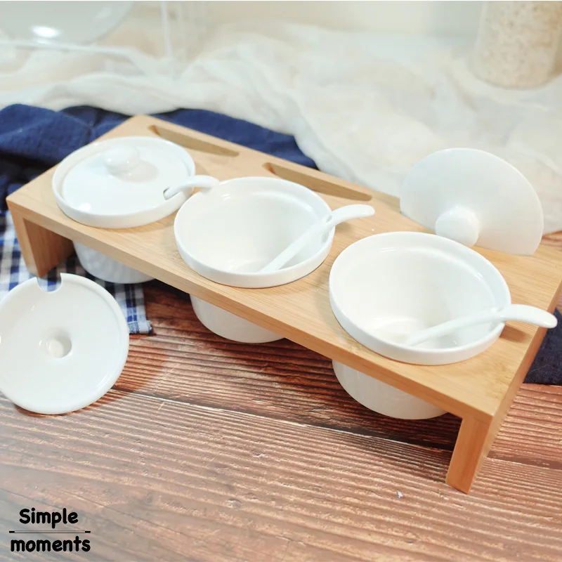 

Simple life 4 Piece/Set Wooden Seasoning jar food containers jars for spices organizer sugar-bowl kitchen storage box bottles