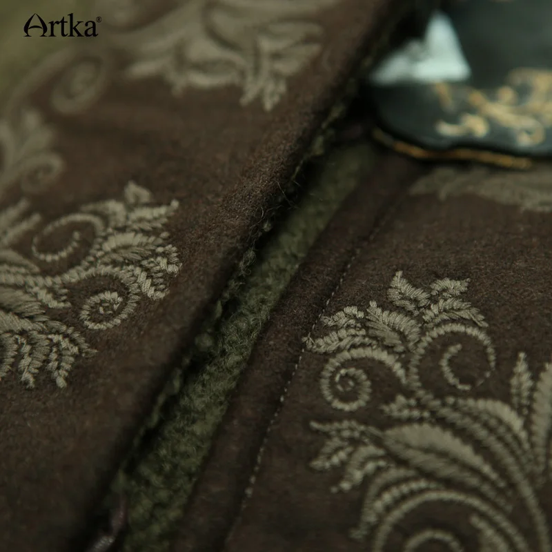 ARTKA de invierno de las mujeres nuevo Vintage lana cálida Sudadera con capucha capa abrigo bordado de la gota-hombro manga Cabo de lana prendas de vestir exteriores WA10220D - 5