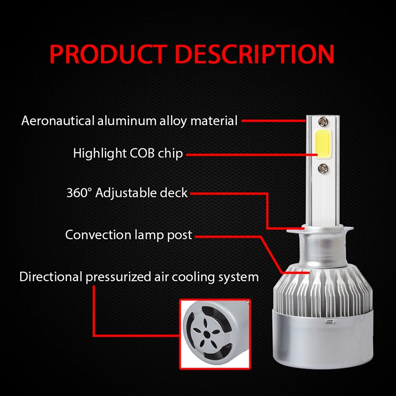 Lamp H1 LED Lights High Brightness Waterproof Car White Headlight C6 8000K 80000LM 100W Bulb 1 Pair Accessories
