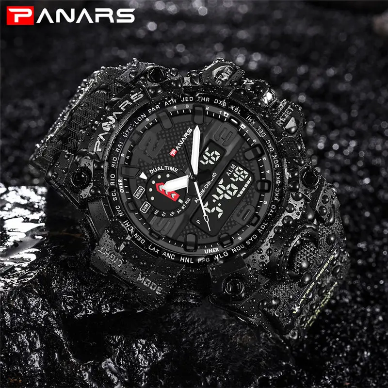 Acheter Sport Montre Hommes de Double Affichage Montres Homme Horloge LED Numérique Quartz Montre Bracelet Zegarki Meskie Relogio Masculino Armée Wach hommes
