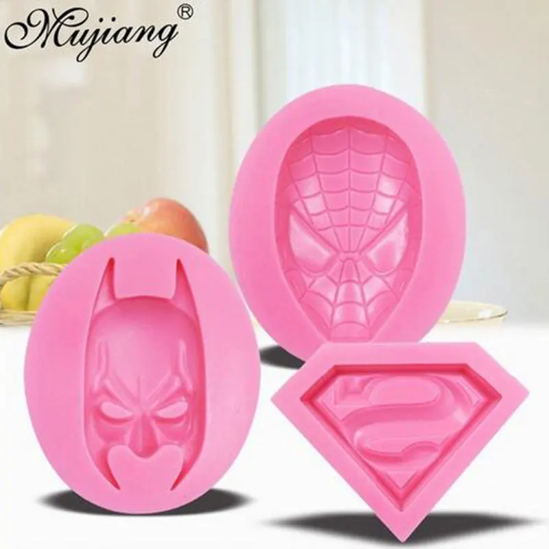 

3D Superman Spiderman Batman Silicone Molds Fondant Chocolate Candy Fimo Clay Mold Face Silicone Cake Mold Cake Decorating Tools