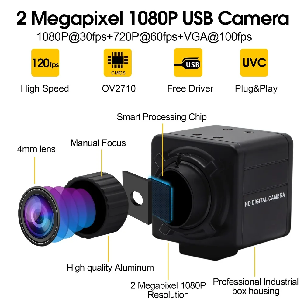 Промышленная 1080P hd 30fps /60fps/120fps Высокоскоростная Cmos ov 2710 4 мм объектив с ручной