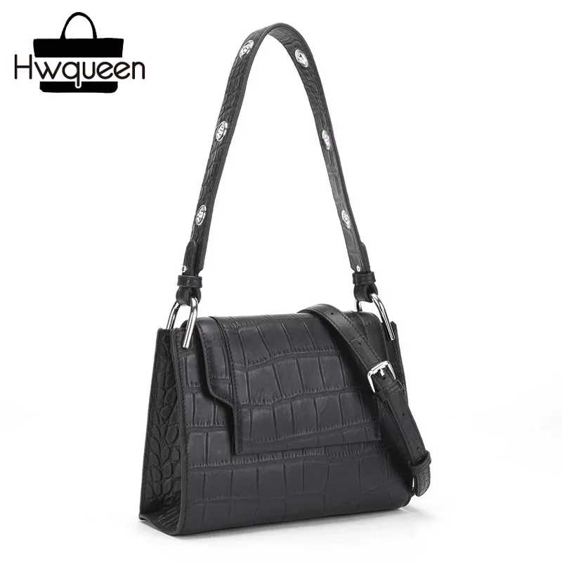 

Crocodile Pattern Genuine Cow Leather Lady Small Handbag Two Shoulder Straps Women's Single Shoulder Bag Female Messenger Bag