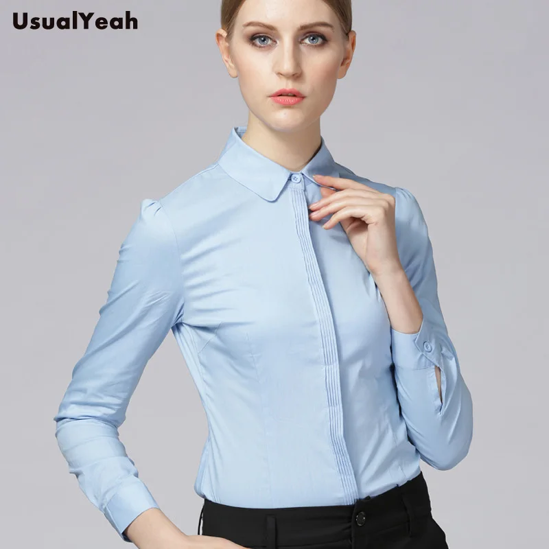 New 2018 Women Body Shirt Blouse Striping Turn-down Collar Formal Long Sleeve Office Work Wear Slim Fit Blue, White SY0289 S-XXL 2