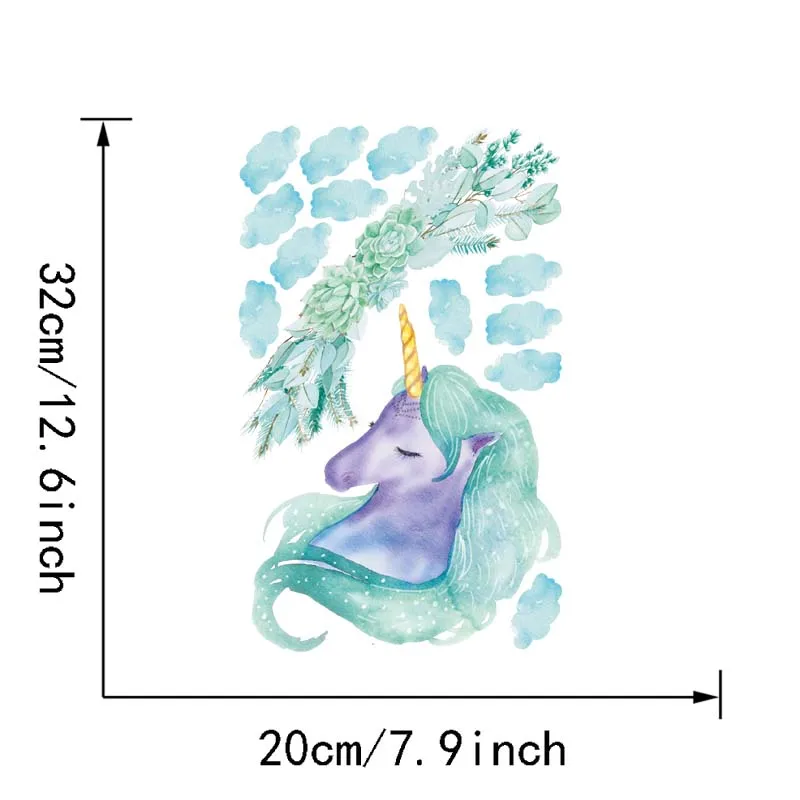 Виниловые наклейки на стену с милым мультяшным единорогом, облаком, декоративные съемные наклейки на стену s для детей, девочек, художественные фрески - Цвет: FCS8044
