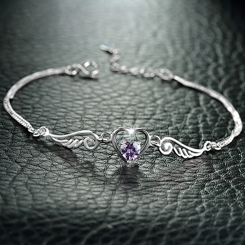 Настоящее 925 пробы Серебряное сердце натуральный кристалл браслеты для женщин ювелирные украшения серебряный жесткий браслет подарочный