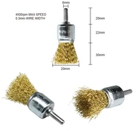 3pcs סט גביע גלגל Crimped פלדה מצופה נחושת מברשת סט חוט 3pcs TASP כלי ניקוי End עם 6 מ"מ עגול Shank עבור מקדחות (4)