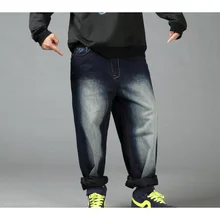 Новинка, мешковатые джинсы в стиле хип-хоп, мужские джинсовые свободные штаны в стиле хип-хоп, модные джинсы для мальчиков, большие размеры 30-46