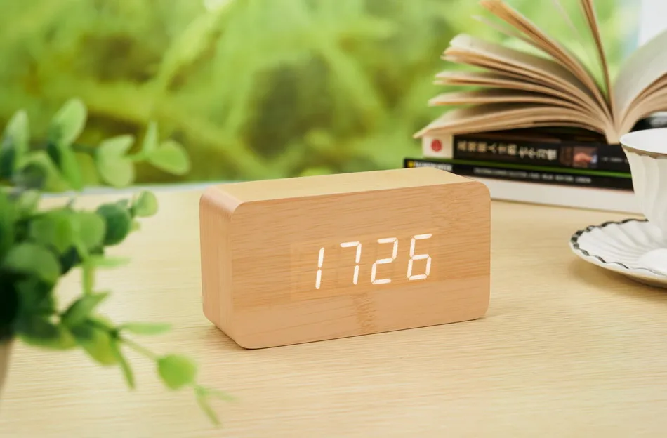 Бамбуковые и деревянные цифровые LEDclock календарь термометр акустический контроль зондирования настольные винтажные настольные электронные часы despertador